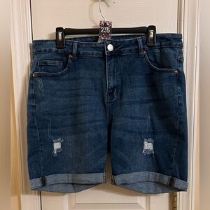 Dark Blue Distressed Women's Jean Shorts